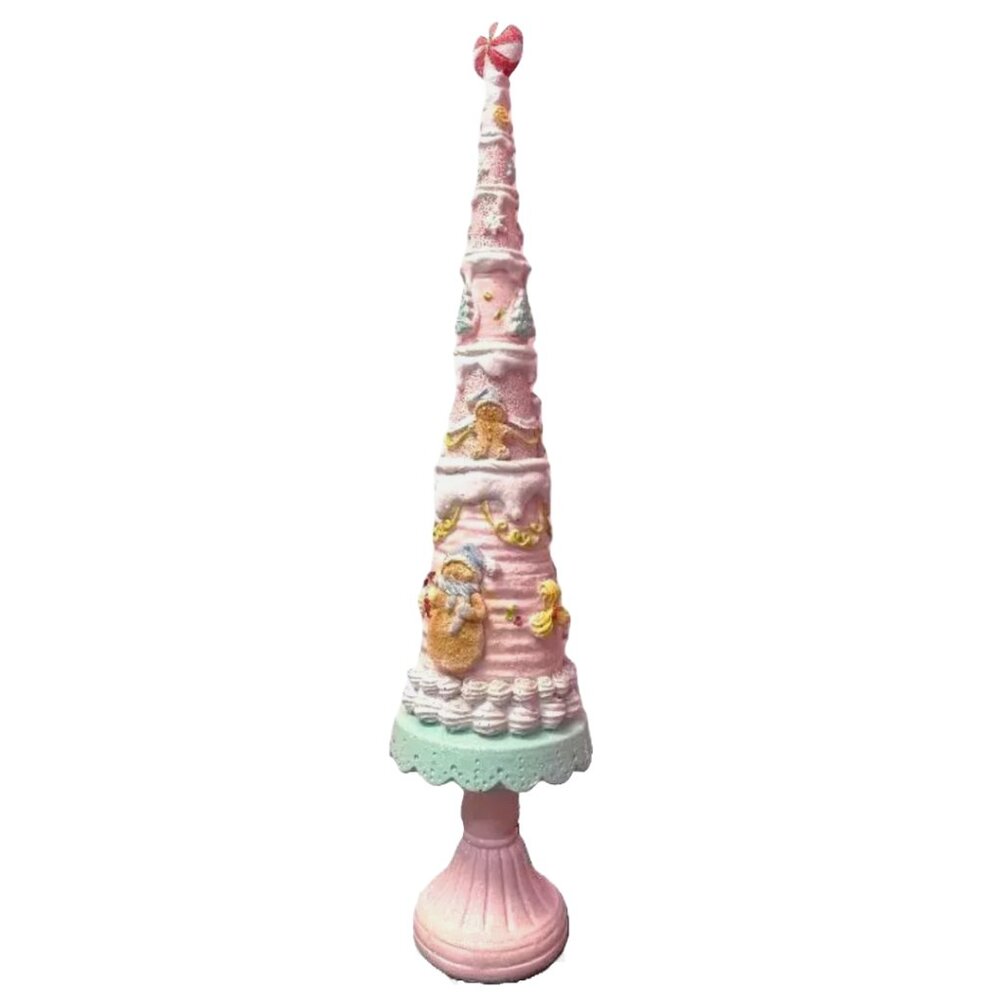 Pink Green Gingerbread Icing Sugar 15" Resin Candy CHRISTMAS TREE New NWT